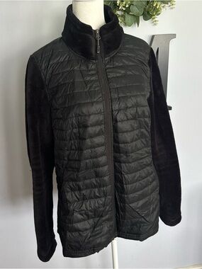 32 Degrees Black Quilted Puffer Jacket with Plush Sleeves